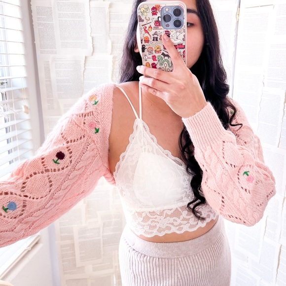 Zara Pointelle Pink Knit Arm Warmer 